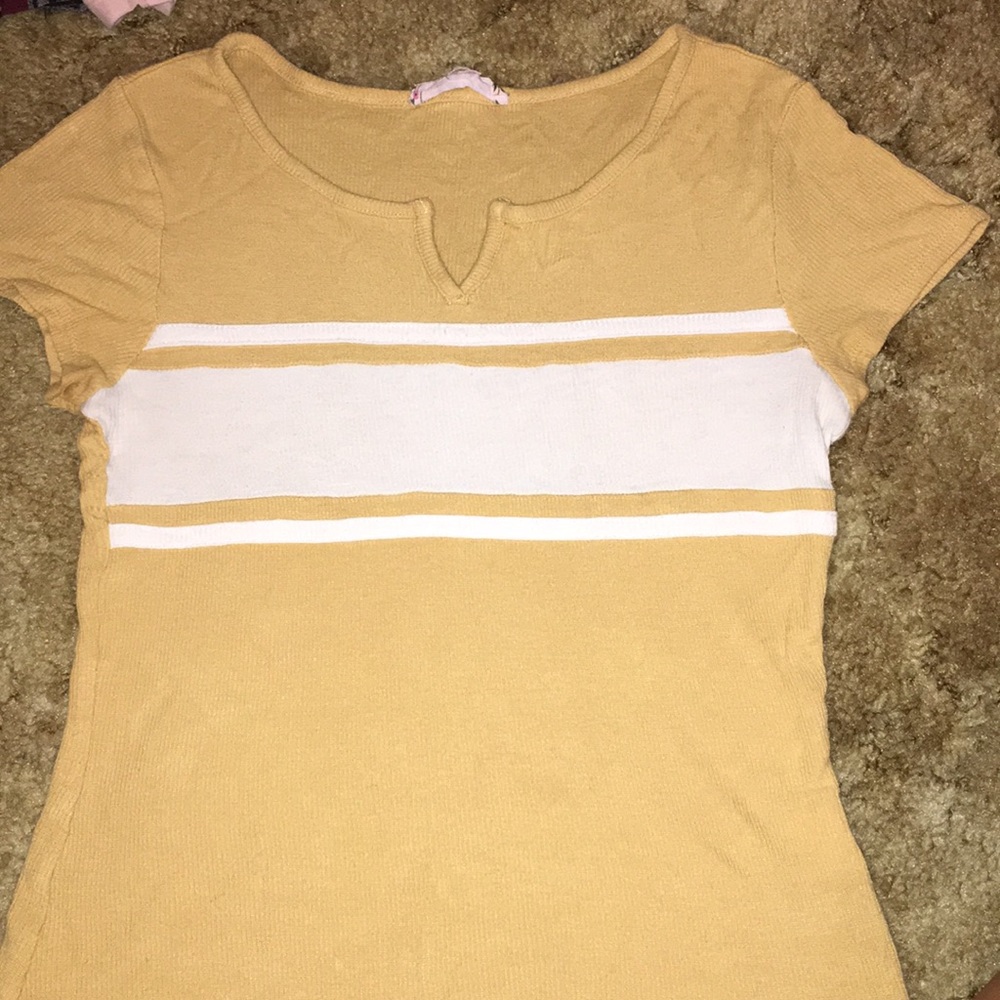 Yellow and white tee shirt